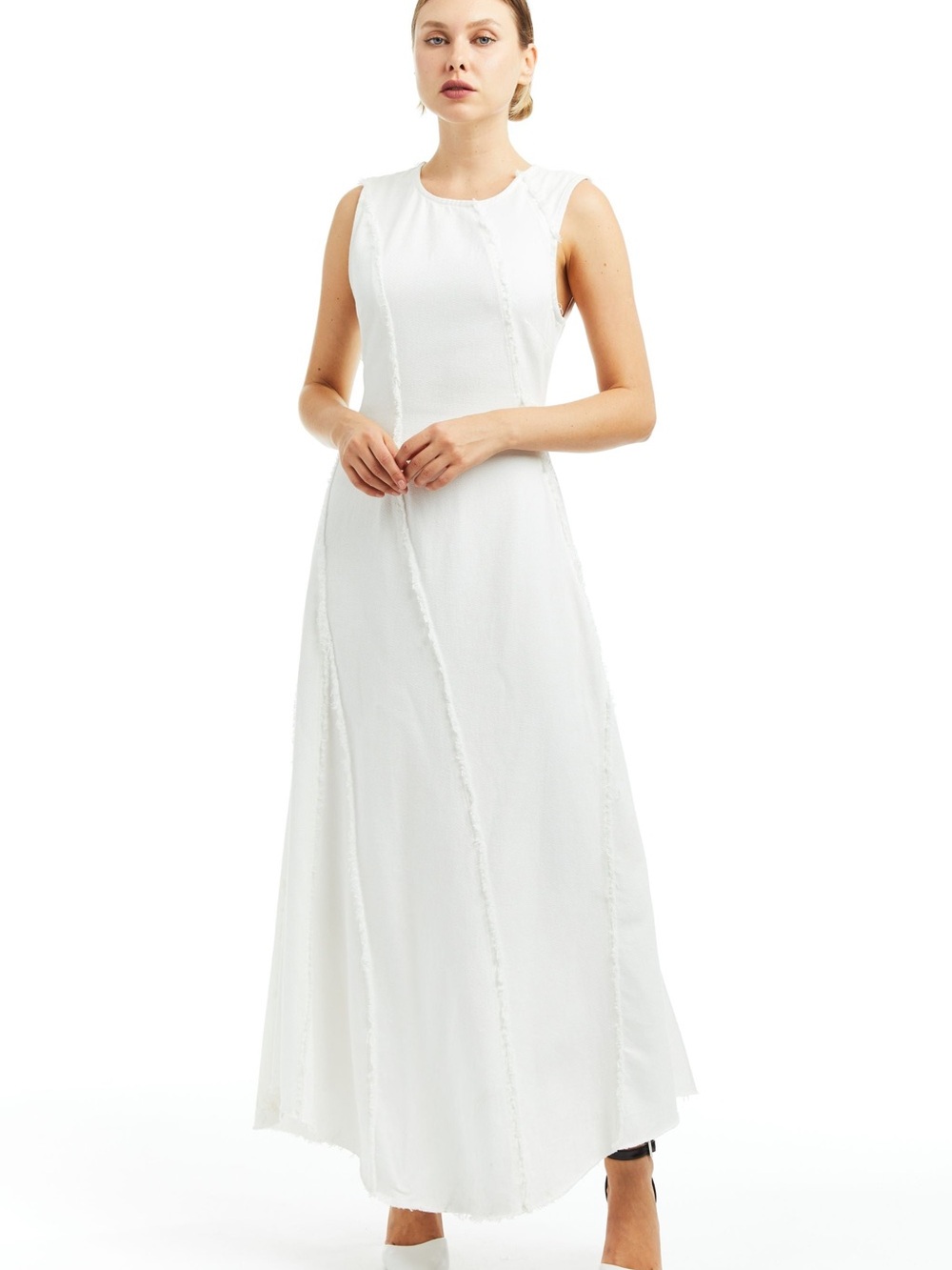 Zara Sleeveless White denim Maxi Dress